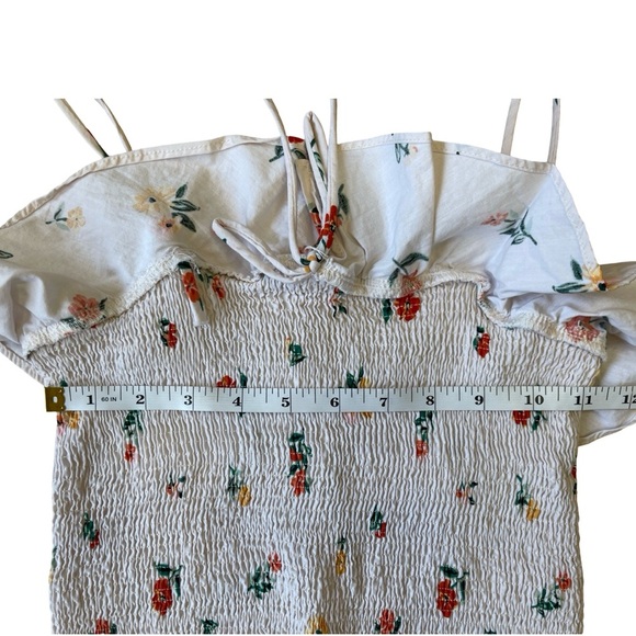 Zara Trafaluc Smocked Ruffle Crop Top White Floral Spaghetti Strap - Size S - Picture 7 of 9